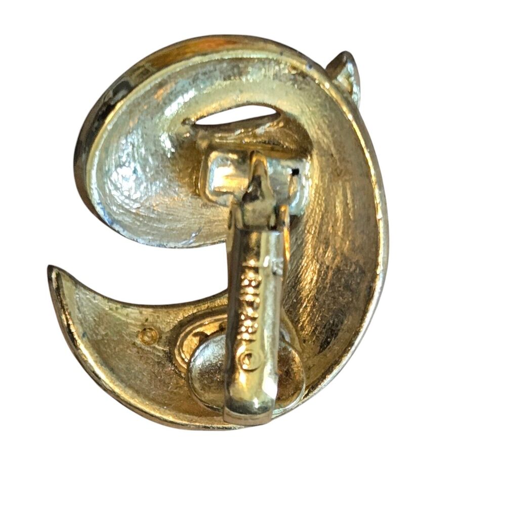 Vintage Crown Trifari Goldtone Swirl Great Gatsby Clip On Stud Huggie Earrings - Picture 5 of 6